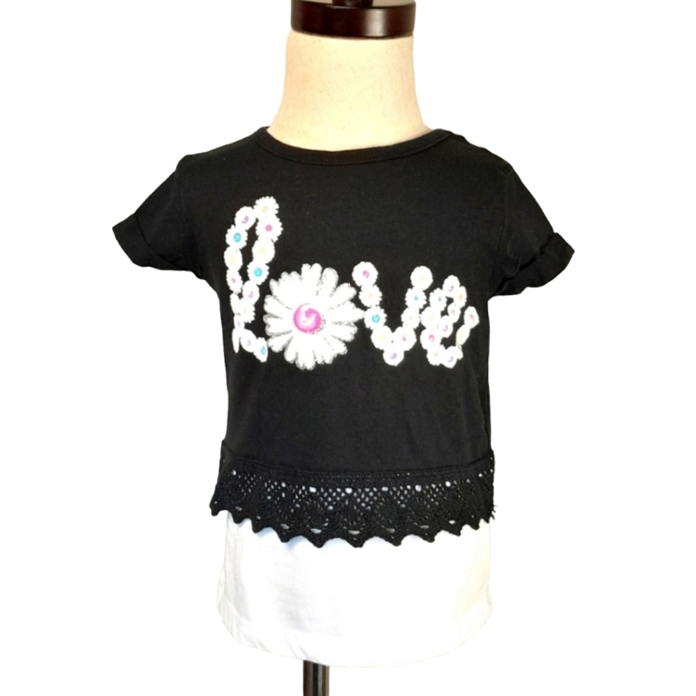 Garanimals 2T Baby Girl Black LOVE floral layered Style Shirt with Lace